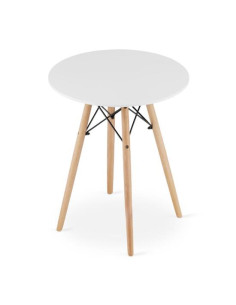 Masa stil scandinav, Artool, rotund, MDF si lemn, alb, 60x72 cm