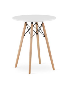 Masa stil scandinav, Artool, rotund, MDF si lemn, alb, 60x72 cm 2