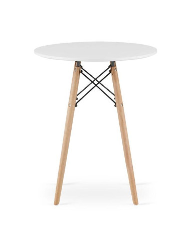 Masa stil scandinav, Artool, rotund, MDF si lemn, alb, 60x72 cm