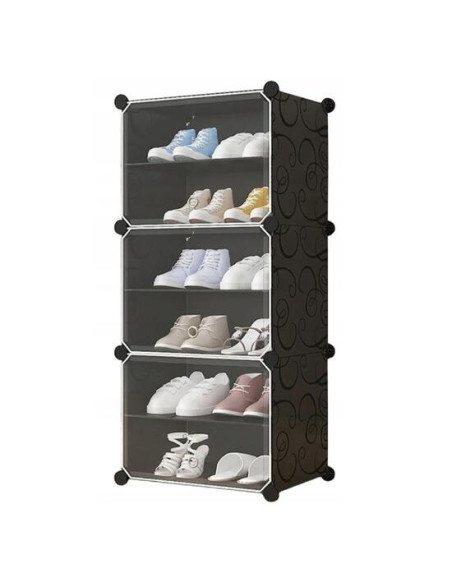 Dulap modular pentru depozitare incaltaminte, Mufart, plastic, 3 compartimente, 6 rafturi, 44x31x96 cm