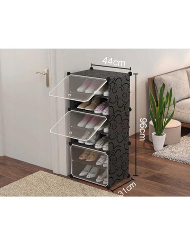 Dulap modular pentru depozitare incaltaminte, Mufart, plastic, 3 compartimente, 6 rafturi, 44x31x96 cm
