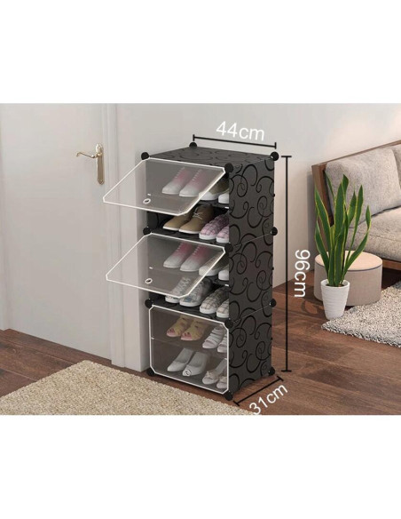 Dulap modular pentru depozitare incaltaminte, Mufart, plastic, 3 compartimente, 6 rafturi, 44x31x96 cm