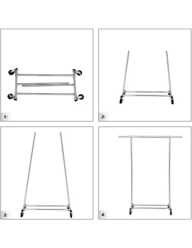 Suport mobil cu roti pentru haine, Songmics, reglabil, metal, argintiu, max 90 kg, 92x45.4x160 cm