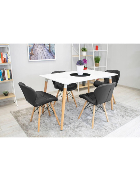 Scaun stil scandinav, Artool, Lago, piele ecologica, lemn, negru, 47x38x73 cm