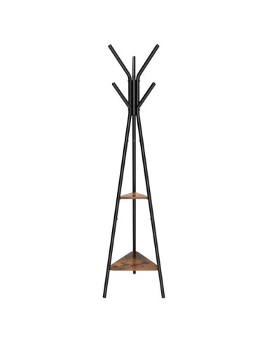 Cuier, Songmics, 6 carlige, 2 rafturi, metal, negru, 49x49x179 cm