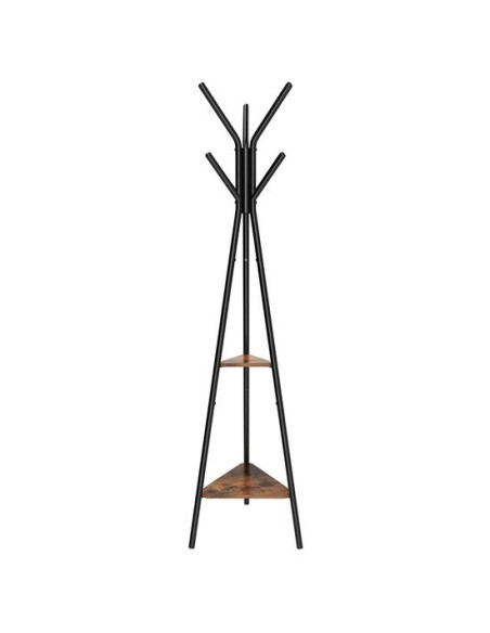 Cuier, Songmics, 6 carlige, 2 rafturi, metal, negru, 49x49x179 cm