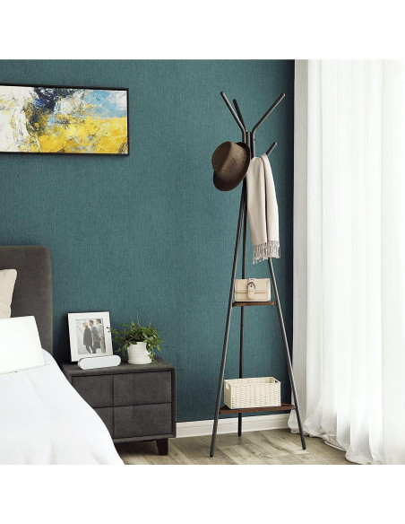 Cuier, Songmics, 6 carlige, 2 rafturi, metal, negru, 49x49x179 cm