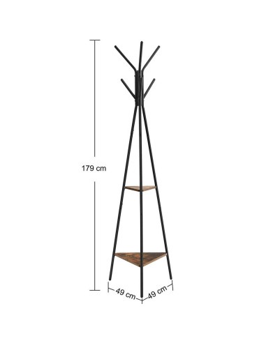 Cuier, Songmics, 6 carlige, 2 rafturi, metal, negru, 49x49x179 cm