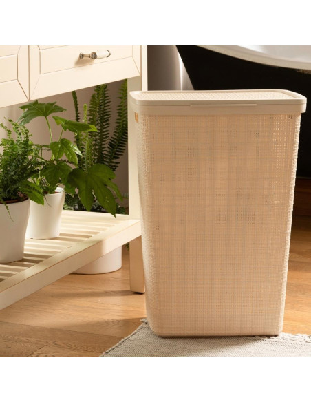 Cos rufe, Curver, 2 manere, capac, bej, 58 L, 43x34x60 cm