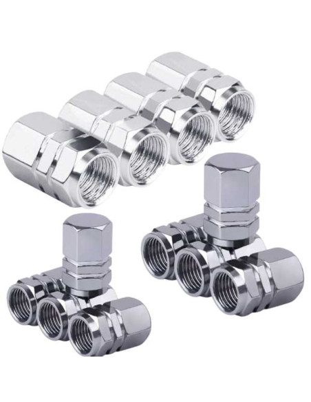 Set 12 Capace Hexagonale pentru Valva Auto, Aliaj Aluminiu, Lungime 1.8 cm, Argintiu