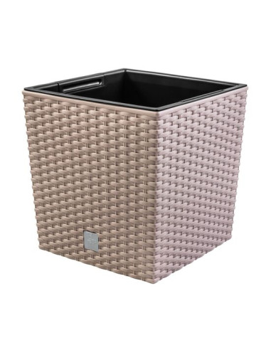 Ghiveci de flori, Prosperplast, Rato Low, patrat, 32 L, imitatie ratan, cafeniu, 32x32x32.5 cm