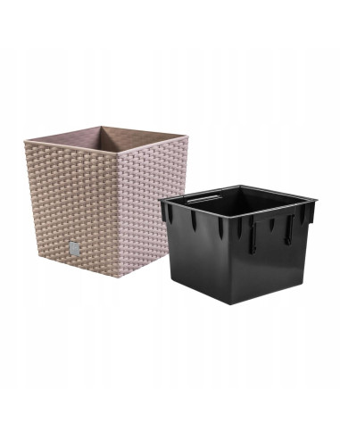 Ghiveci de flori, Prosperplast, Rato Low, patrat, 32 L, imitatie ratan, cafeniu, 32x32x32.5 cm