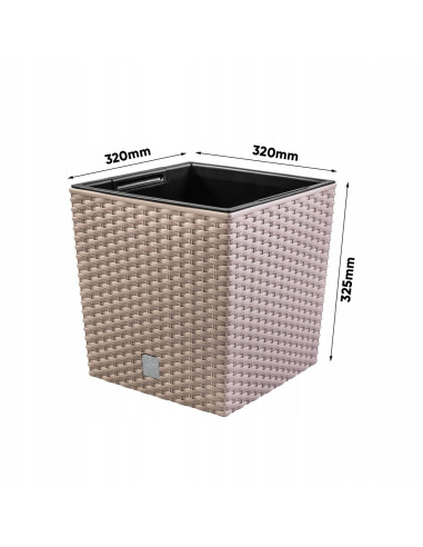 Ghiveci de flori, Prosperplast, Rato Low, patrat, 32 L, imitatie ratan, cafeniu, 32x32x32.5 cm