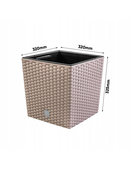 Ghiveci de flori, Prosperplast, Rato Low, patrat, 32 L, imitatie ratan, cafeniu, 32x32x32.5 cm