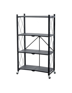 Raft depozitare, MagicHome, metalic, pliabil, pe roti, 4 polite, negru, max 200 kg, 72x34x127 cm