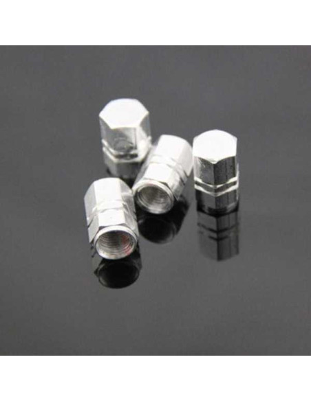 Set 12 Capace Hexagonale pentru Valva Auto, Aliaj Aluminiu, Lungime 1.8 cm, Argintiu