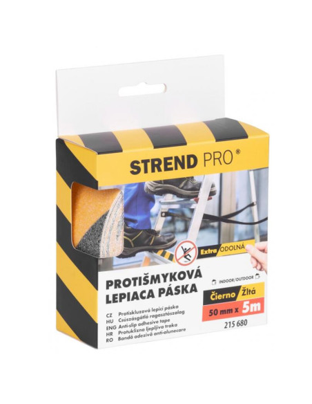 Banda antialunecare, Strend Pro, autoadeziva, extra durabila, 50 mm x 5 m, negru si galben
