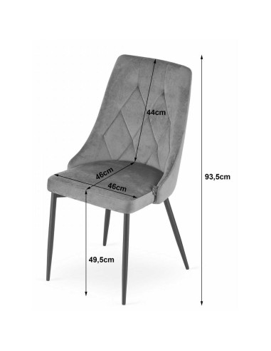 Scaun bucatarie/living, Artool, Imola, catifea, metal, gri, 48.5x61x93.5 cm