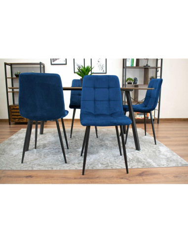 Scaun bucatarie/living, Artool, Kara, catifea, metal, bleumarin si negru, 44.5x50.5x87 cm