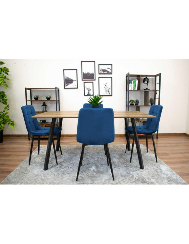 Scaun bucatarie/living, Artool, Kara, catifea, metal, bleumarin si negru, 44.5x50.5x87 cm