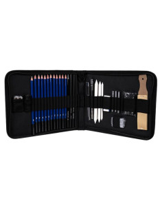 Set desenat/schite in creion, Malatec, cu accesorii, grafit, carbune, 32 buc