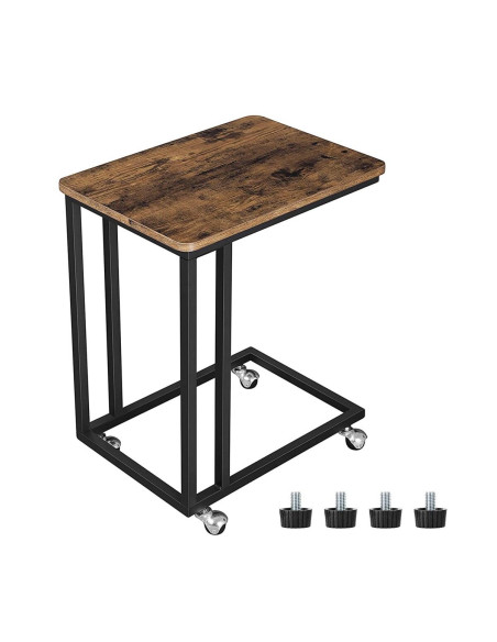 Masa de cafea, Vasagle, pe roti, pal si metal, maro rustic, 50x35x61 cm