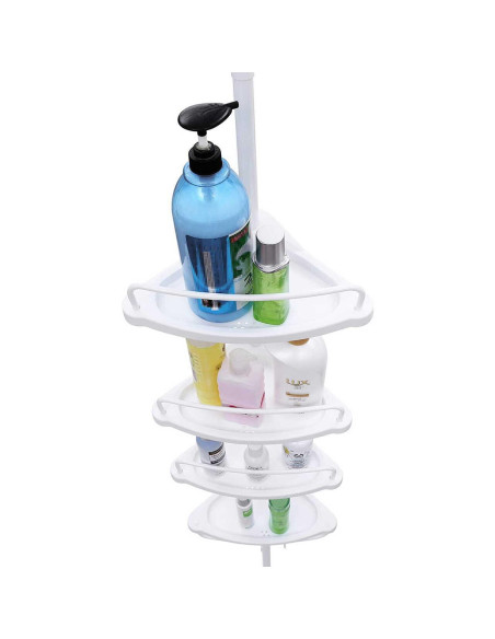 Raft pentru baie/dus, Vasagle, reglabil, inox, 4 rafturi, alb, 85-305 cm