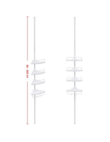 Raft pentru baie/dus, Vasagle, reglabil, inox, 4 rafturi, alb, 85-305 cm