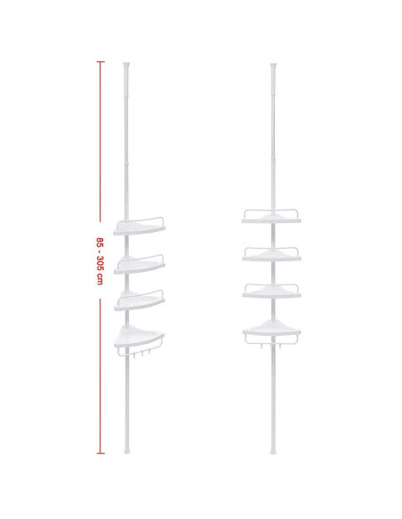 Raft pentru baie/dus, Vasagle, reglabil, inox, 4 rafturi, alb, 85-305 cm