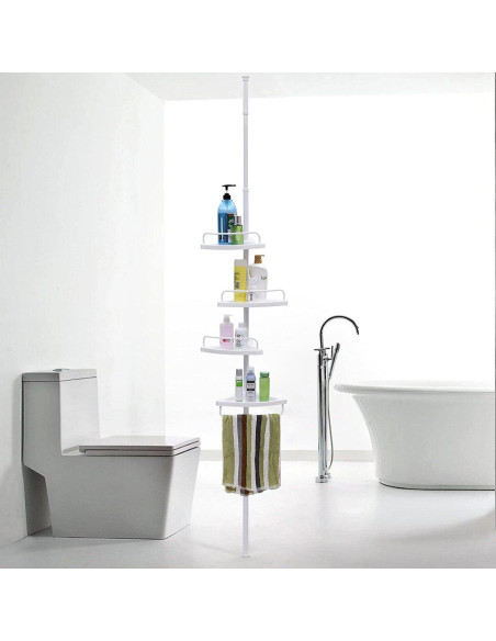 Raft pentru baie/dus, Vasagle, reglabil, inox, 4 rafturi, alb, 85-305 cm