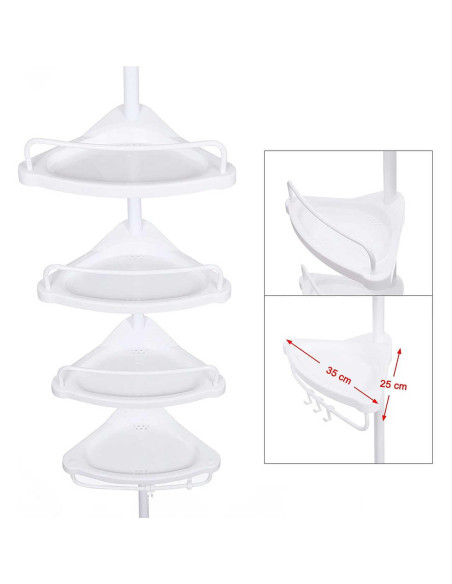 Raft pentru baie/dus, Vasagle, reglabil, inox, 4 rafturi, alb, 85-305 cm