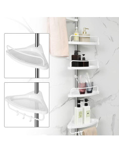 Raft pentru baie/dus, Vasagle, reglabil, otel, 4 rafturi, cuier, 95-300 cm 2