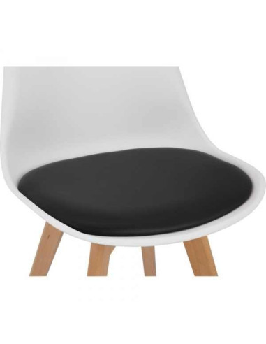 Set 4 Scaune Stil Scandinav, cu Picioare din Lemn de Fag, Sezut din PP si Perna din Piele Ecologica, 49 x 43 x 82 cm, Alb