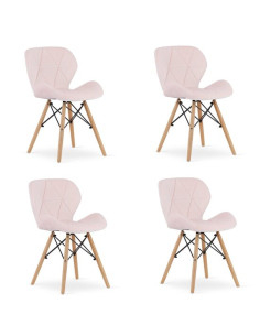 Set 4 scaune stil scandinav, Artool, Lago, catifea, lemn, roz, 48x43x74 cm
