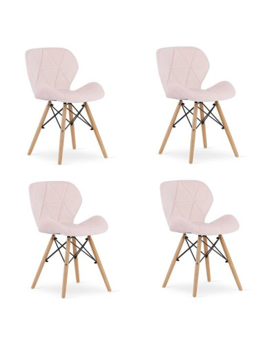 Set 4 scaune stil scandinav, Artool, Lago, catifea, lemn, roz, 48x43x74 cm