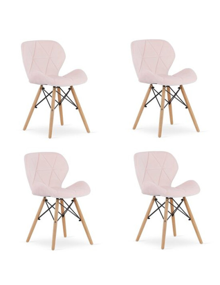 Set 4 scaune stil scandinav, Artool, Lago, catifea, lemn, roz, 48x43x74 cm