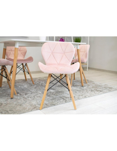 Set 4 scaune stil scandinav, Artool, Lago, catifea, lemn, roz, 48x43x74 cm