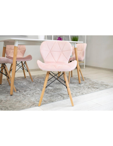 Set 4 scaune stil scandinav, Artool, Lago, catifea, lemn, roz, 48x43x74 cm