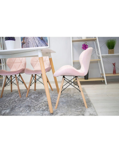 Set 4 scaune stil scandinav, Artool, Lago, catifea, lemn, roz, 48x43x74 cm