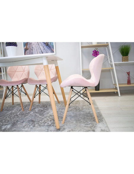 Set 4 scaune stil scandinav, Artool, Lago, catifea, lemn, roz, 48x43x74 cm
