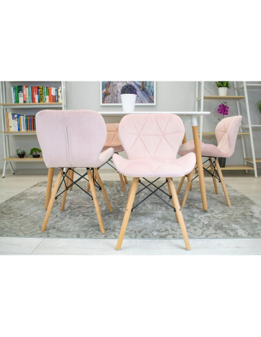 Set 4 scaune stil scandinav, Artool, Lago, catifea, lemn, roz, 48x43x74 cm