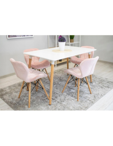 Set 4 scaune stil scandinav, Artool, Lago, catifea, lemn, roz, 48x43x74 cm