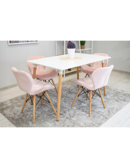 Set 4 scaune stil scandinav, Artool, Lago, catifea, lemn, roz, 48x43x74 cm