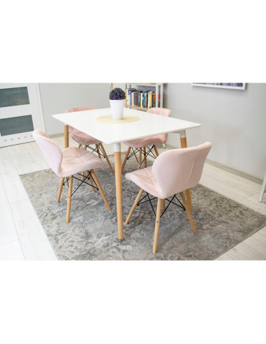 Set 4 scaune stil scandinav, Artool, Lago, catifea, lemn, roz, 48x43x74 cm