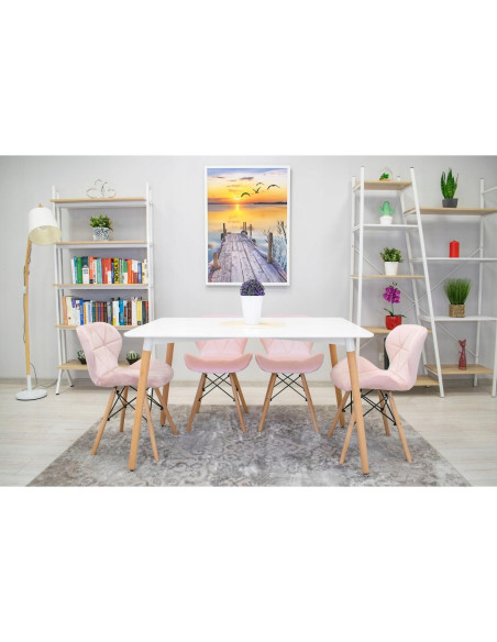 Set 4 scaune stil scandinav, Artool, Lago, catifea, lemn, roz, 48x43x74 cm