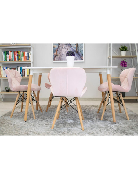 Set 4 scaune stil scandinav, Artool, Lago, catifea, lemn, roz, 48x43x74 cm