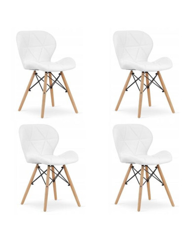 Set 4 scaune stil scandinav, Artool, Lago, piele ecologica, lemn, alb, 47x38x73 cm
