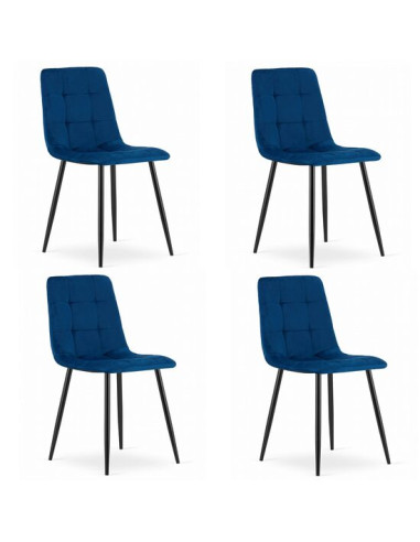 Set 4 scaune bucatarie/living, Artool, Kara, catifea, metal, bleumarin si negru, 44.5x50.5x87 cm