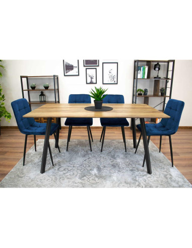 Set 4 scaune bucatarie/living, Artool, Kara, catifea, metal, bleumarin si negru, 44.5x50.5x87 cm