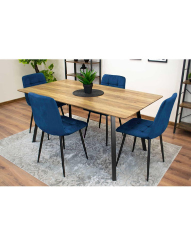 Set 4 scaune bucatarie/living, Artool, Kara, catifea, metal, bleumarin si negru, 44.5x50.5x87 cm